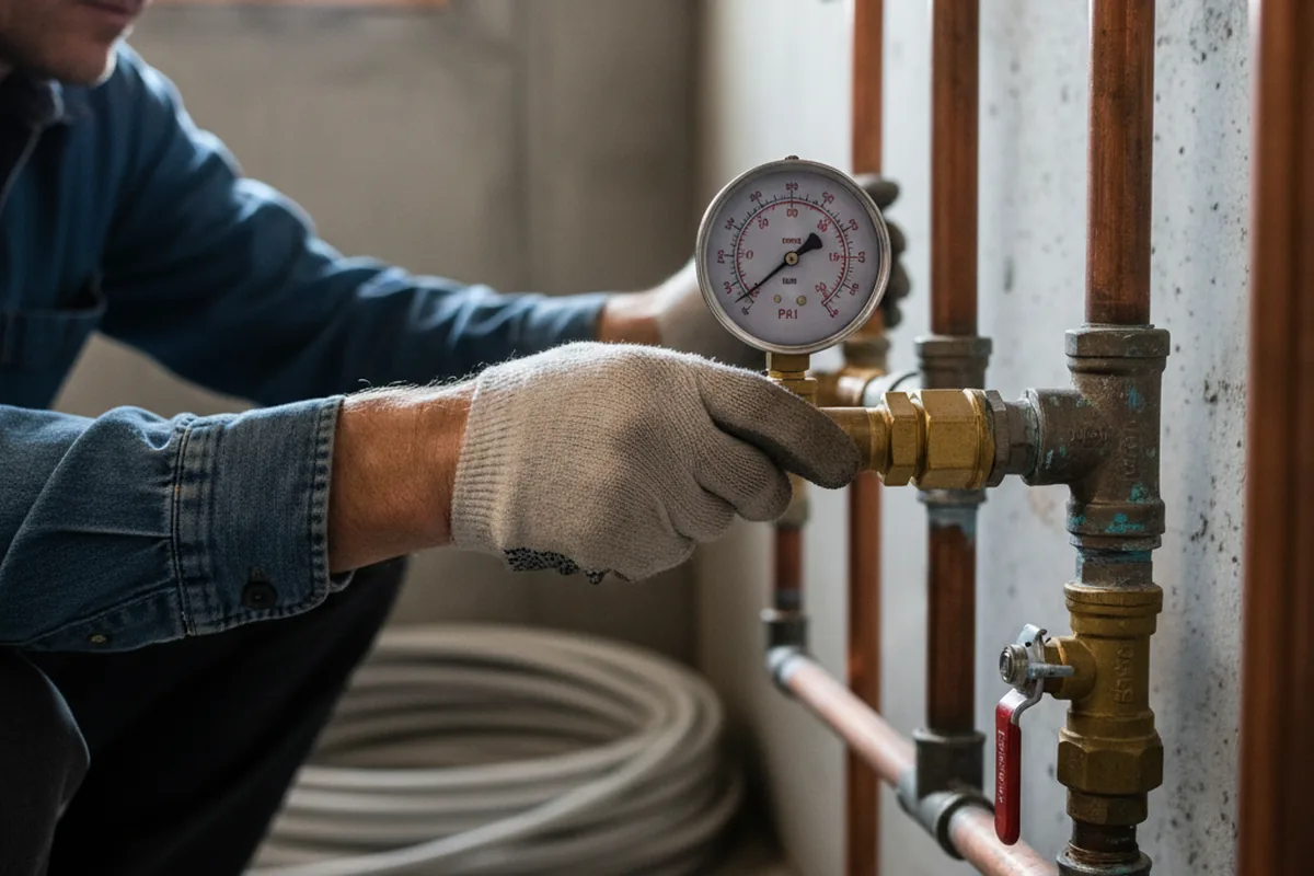 Pressure testing a repaired line during Water Line Repair in Hauppauge